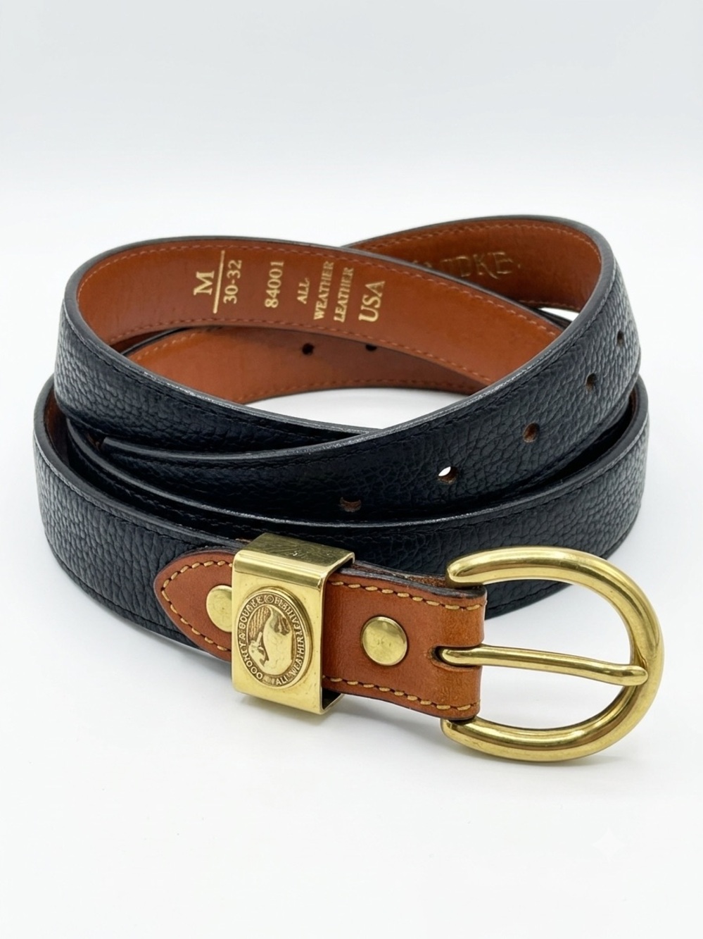 Vintage Dooney & Bourke Gold Tone Brass Buckle Black Leather Belt Sz M